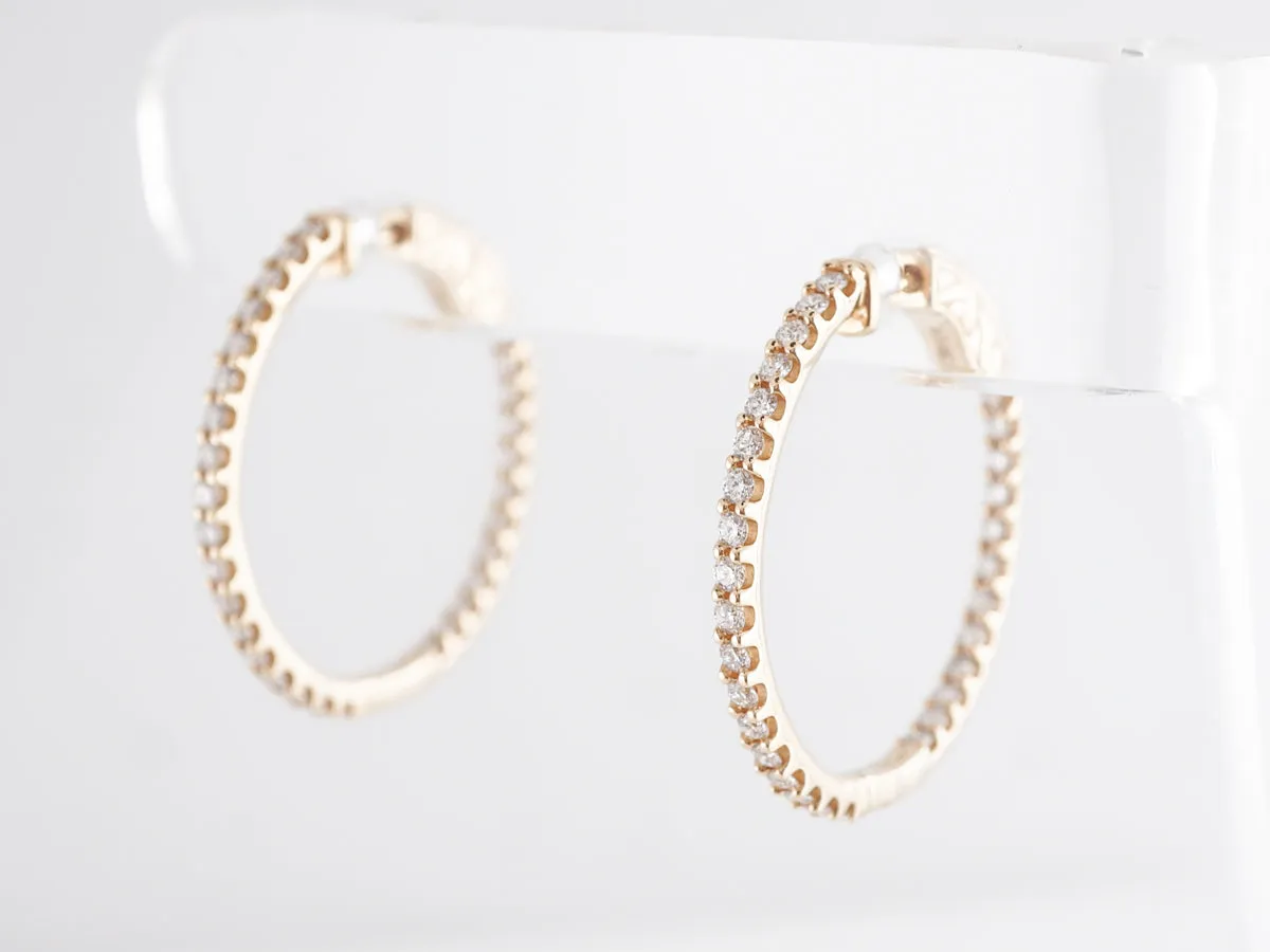 1 Carat Diamond Hoop Earrings in 14k Yellow Gold
