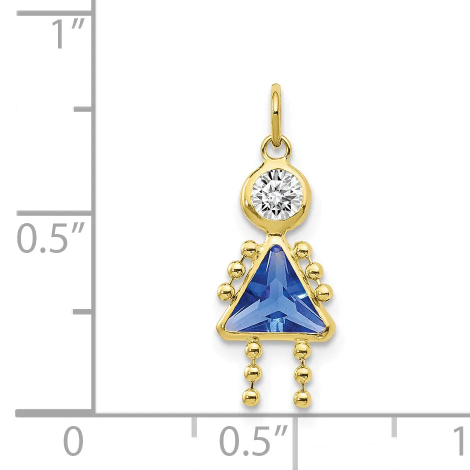 10K Yellow Gold September Birthstone Girl Charm  Polished Finish Elegance