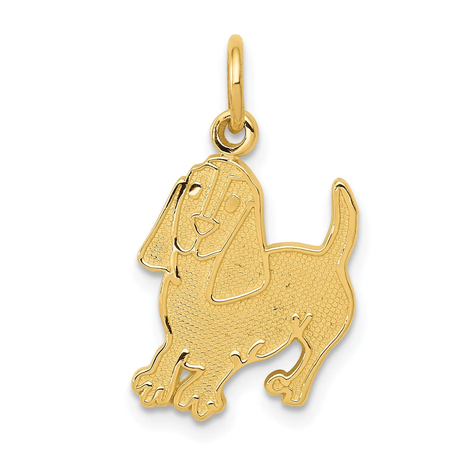 14K Gold Dog Charm with Polished Textured Design