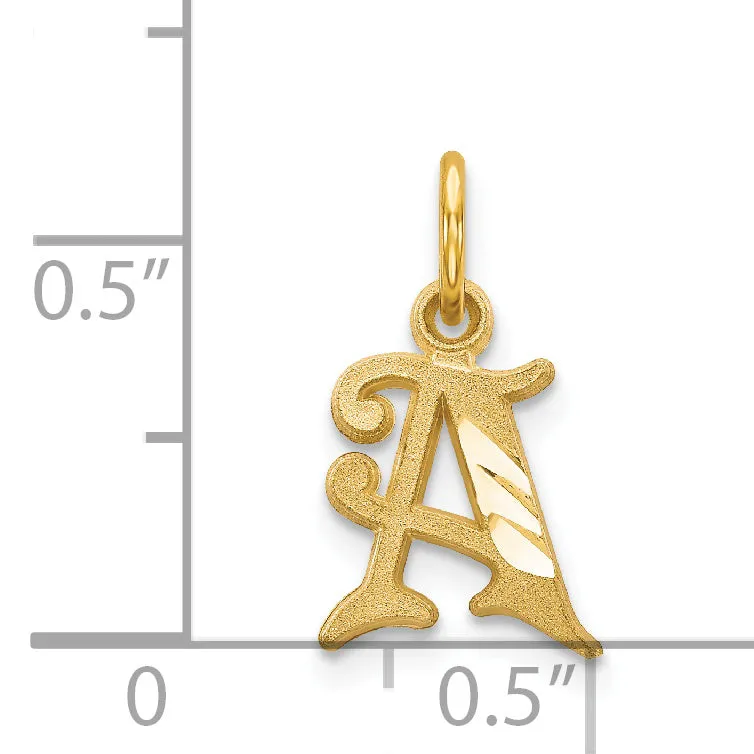 14K Gold Letter A Initial Charm, Diamond-Cut Sandblasted Finish  Small, Elegant Design