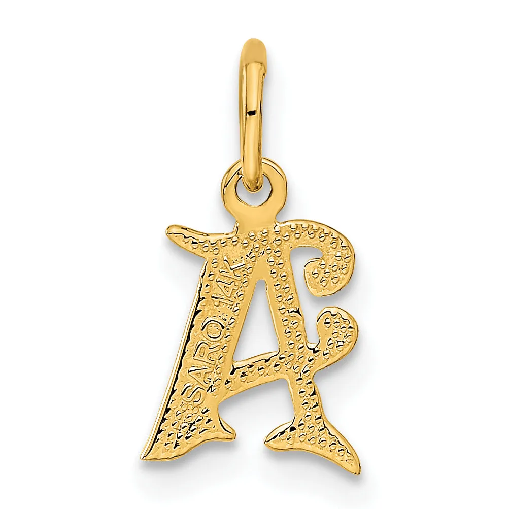14K Gold Letter A Initial Charm, Diamond-Cut Sandblasted Finish  Small, Elegant Design