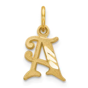 14K Gold Letter A Initial Charm, Diamond-Cut Sandblasted Finish  Small, Elegant Design