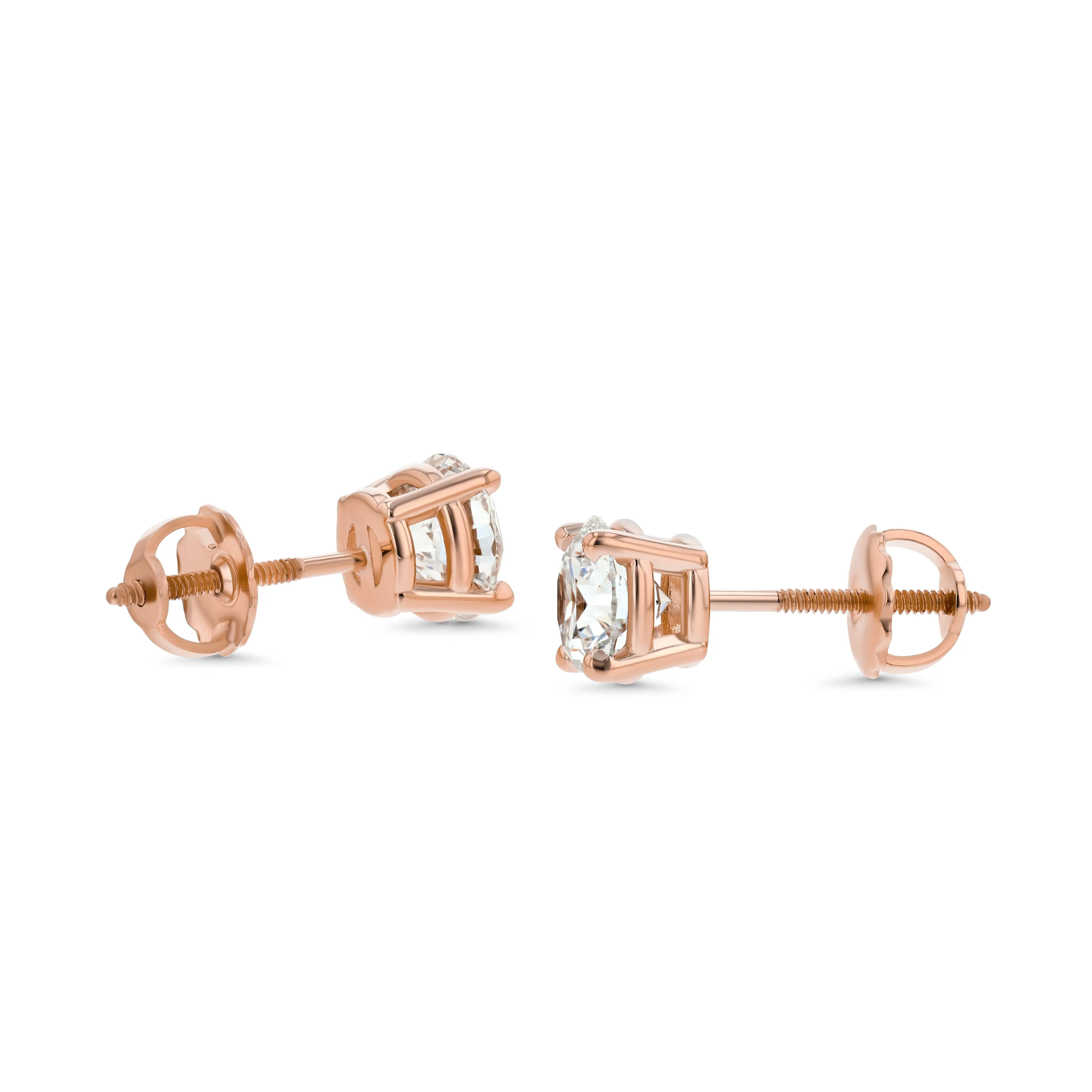 14k Rose Gold 4-prong Round Brilliant Diamond Stud Earrings (1 Ct. T.w., Si1-si2 Clarity, H-i Color)