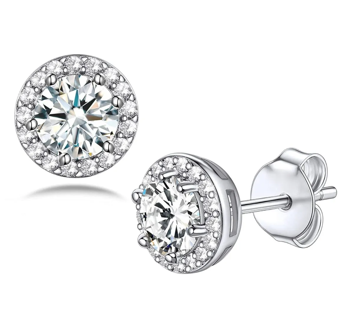14K White Gold Flashed Birthstone Gemstone CZ Halo Studs Earrings by Donatello Gian
