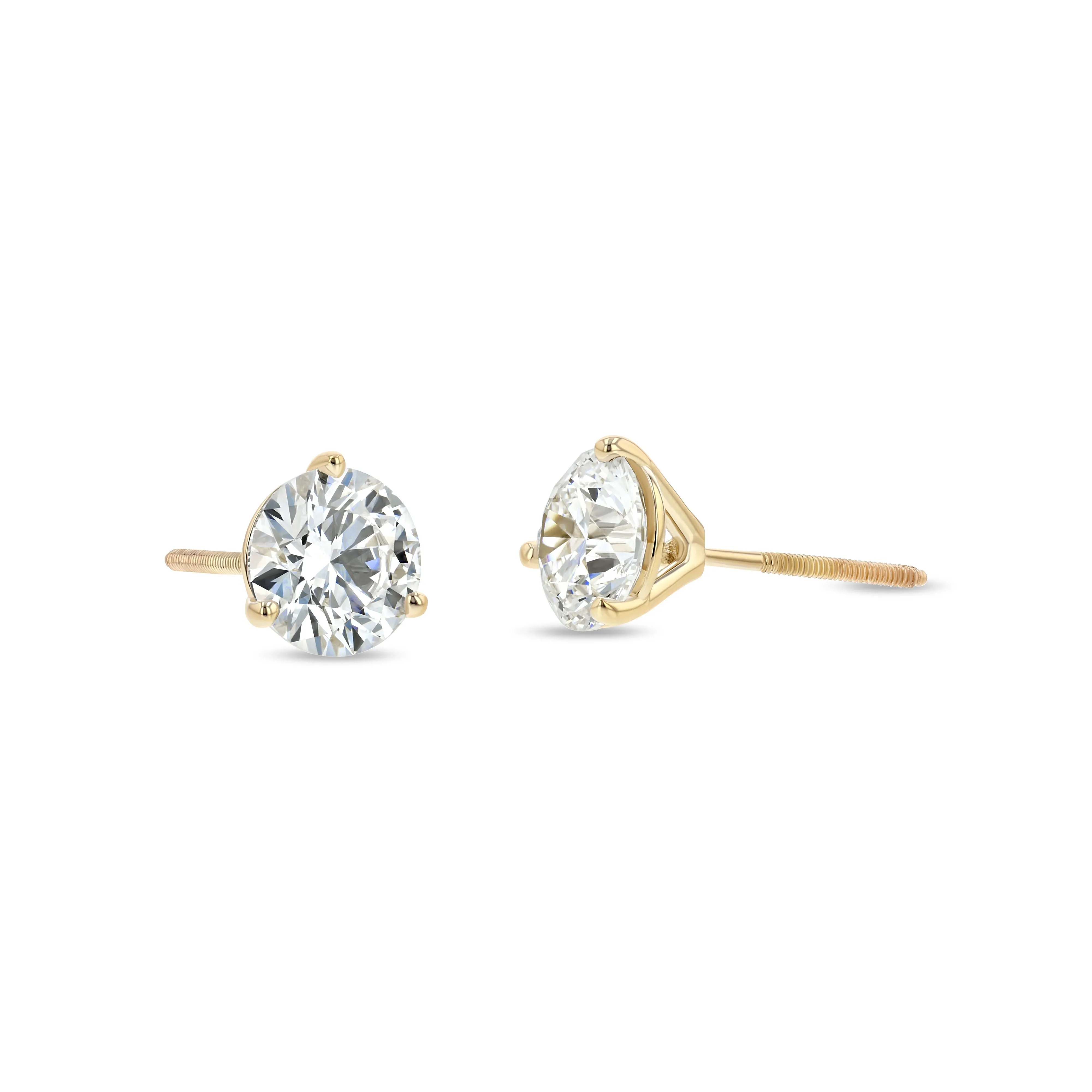 14k Yellow Gold 3-prong Round Brilliant Diamond Stud Earrings (1 Ct. T.w., Si1-si2 Clarity, H-i Color)