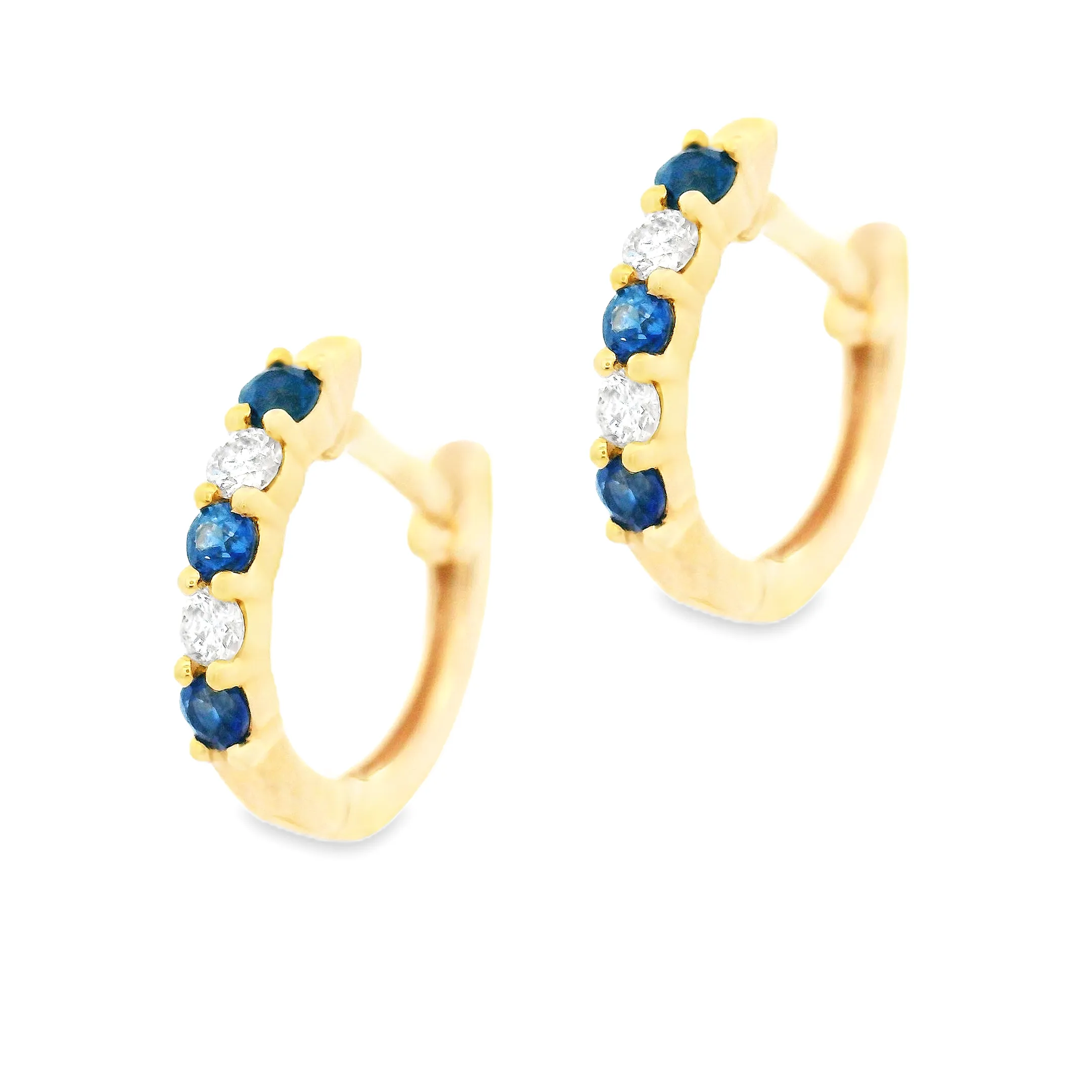 14k Yellow Gold Diamond & Sapphire Huggy Earrings
