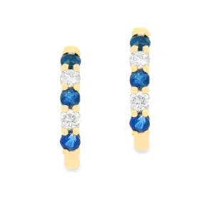 14k Yellow Gold Diamond & Sapphire Huggy Earrings