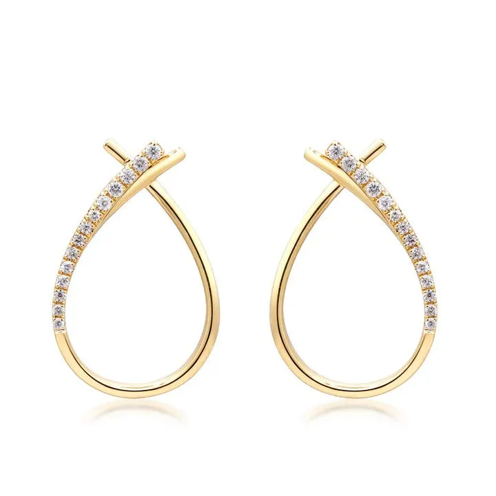 14k Yellow Gold Open Teardrop Earrings with Diamonds