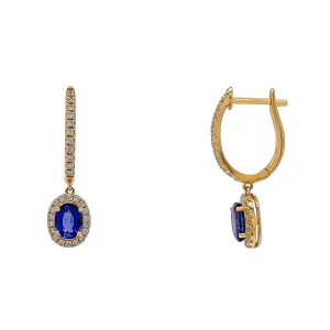 18ct Yellow Gold Sapphire and Diamond Drop Earrings