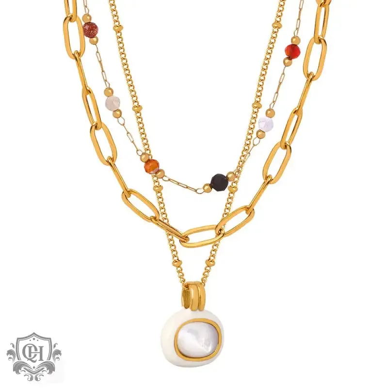 18K Gold Gemstone Stacked Necklace