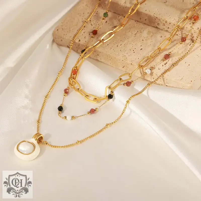18K Gold Gemstone Stacked Necklace