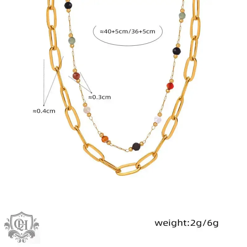 18K Gold Gemstone Stacked Necklace