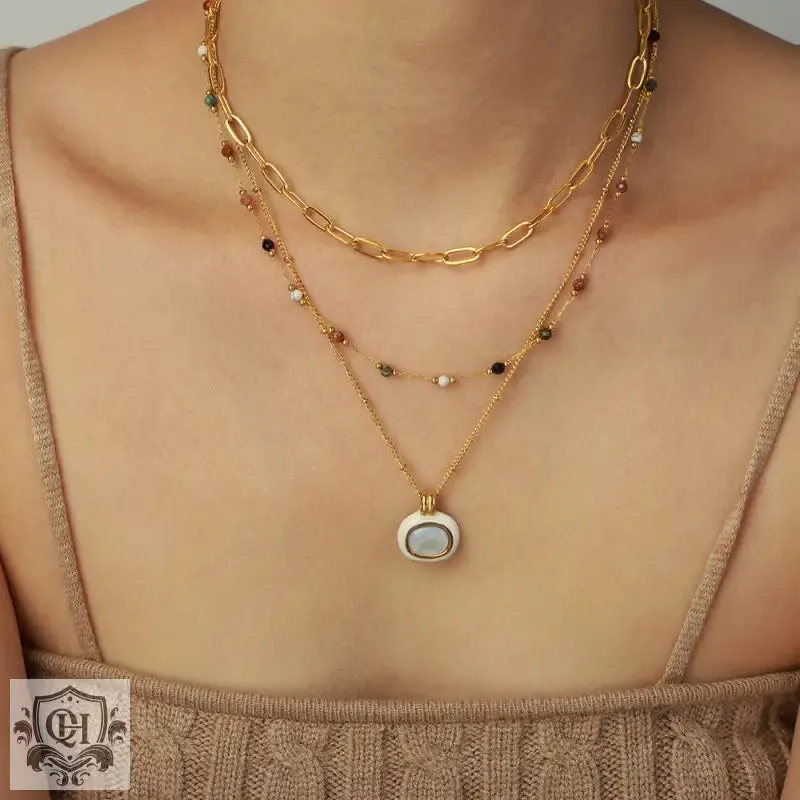 18K Gold Gemstone Stacked Necklace