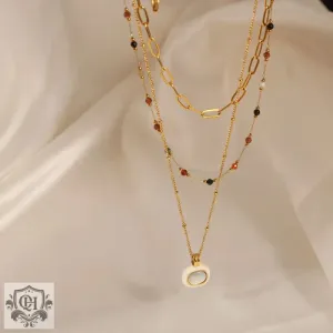 18K Gold Gemstone Stacked Necklace