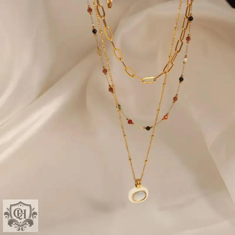 18K Gold Gemstone Stacked Necklace