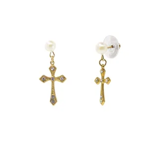 1928 Jewelry Crystal Cross Stud Drop Earrings