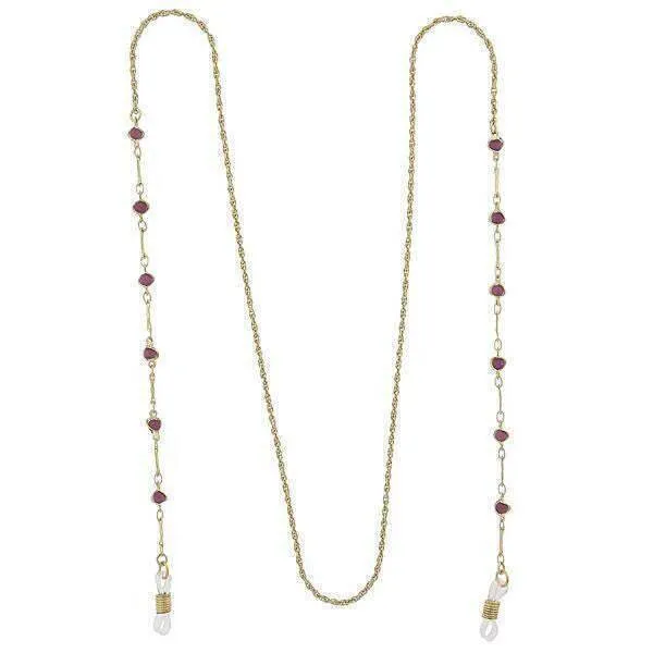 1928 Jewelry Purple Faux Cats Eye Bead Eyeglass Holder Chain Necklace 32"