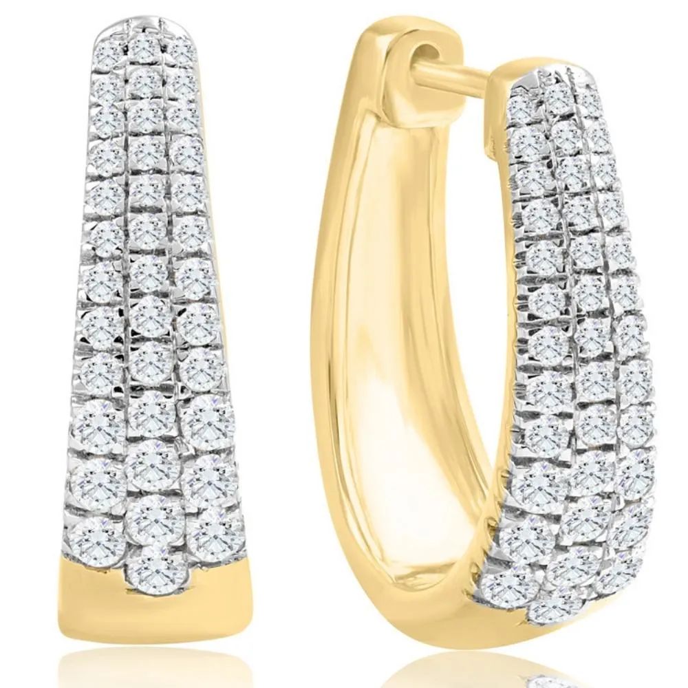 1Ct Diamond Tapered Oval Shape Hoops in 10k Yellow Gold Lab Grown 19mm Tall
