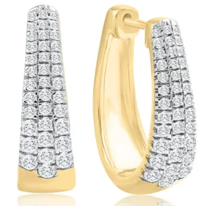 1Ct Diamond Tapered Oval Shape Hoops in 10k Yellow Gold Lab Grown 19mm Tall