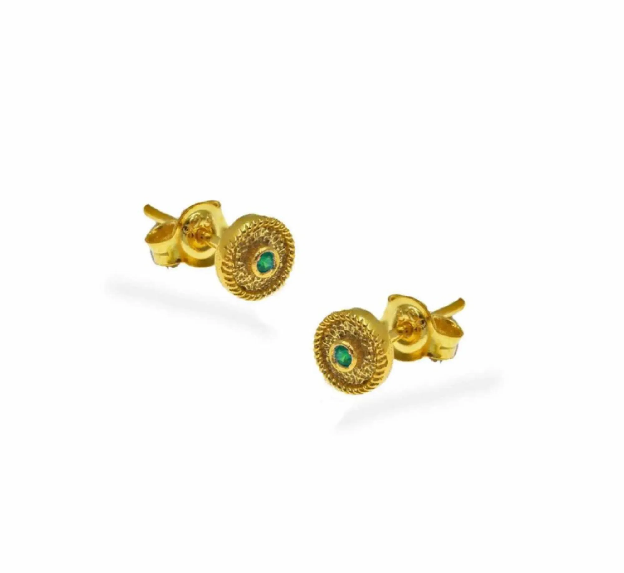 22k Gold Plated Silver Stud Earrings, Byzantine Earrings With Stones