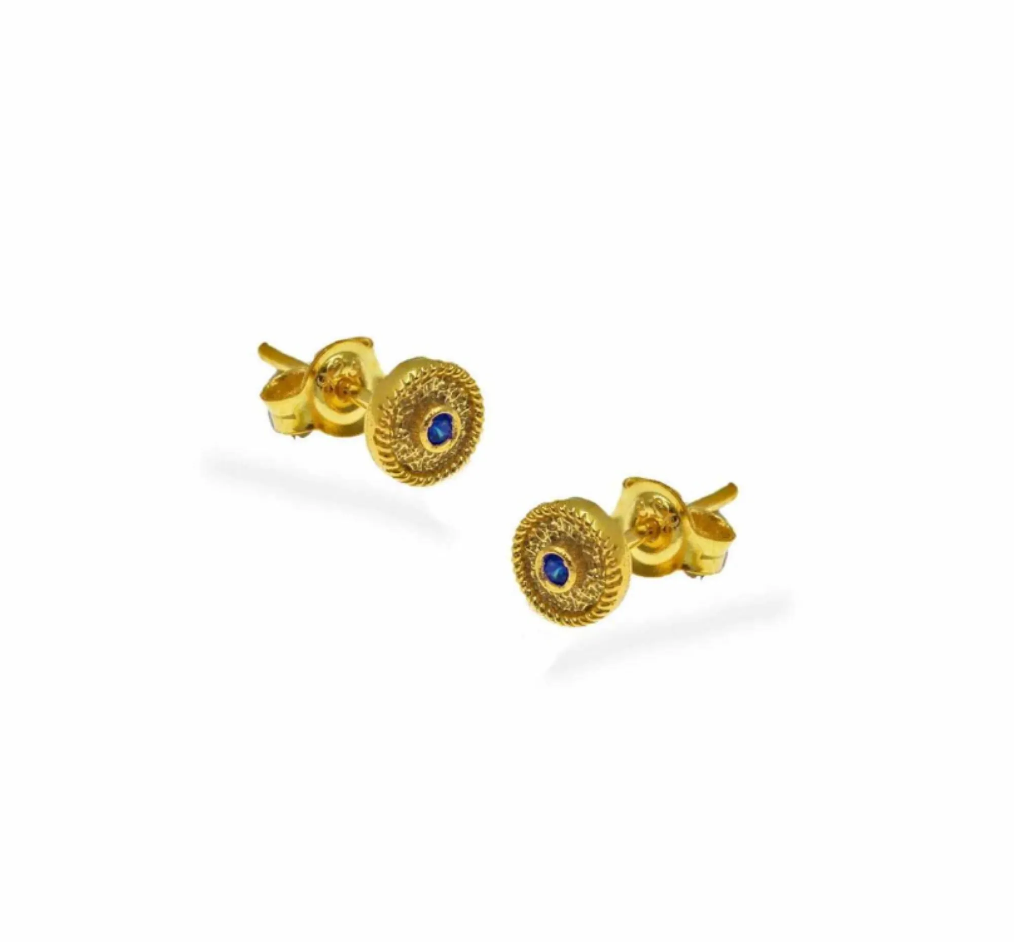 22k Gold Plated Silver Stud Earrings, Byzantine Earrings With Stones