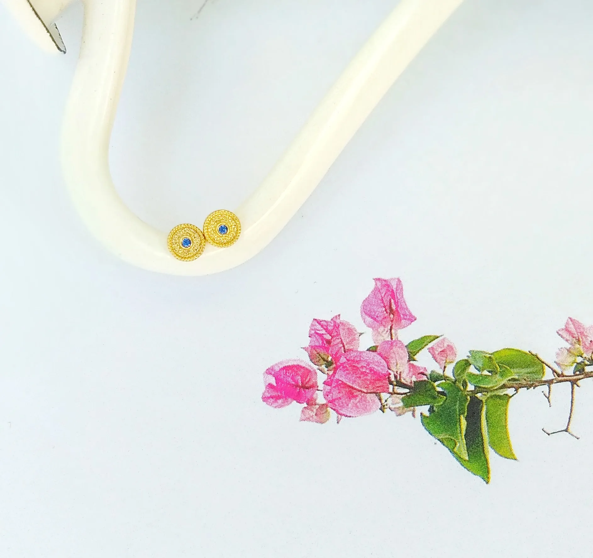 22k Gold Plated Silver Stud Earrings, Byzantine Earrings With Stones