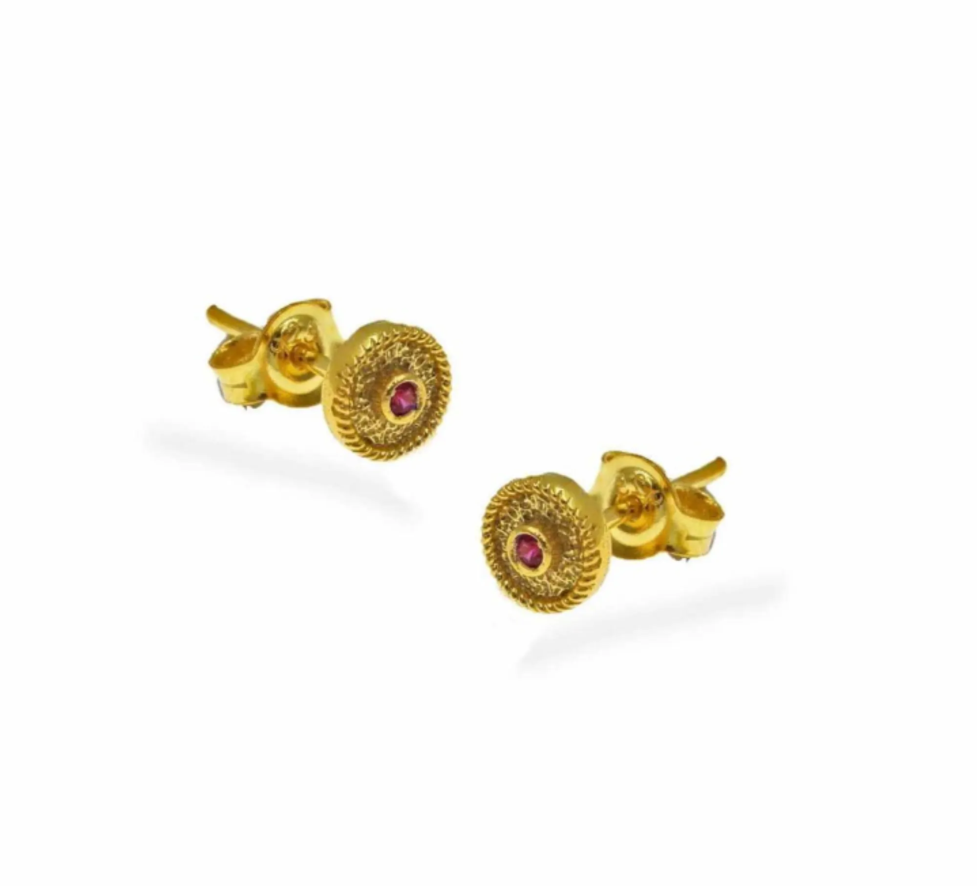 22k Gold Plated Silver Stud Earrings, Byzantine Earrings With Stones