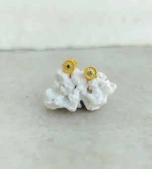 22k Gold Plated Silver Stud Earrings, Byzantine Earrings With Stones