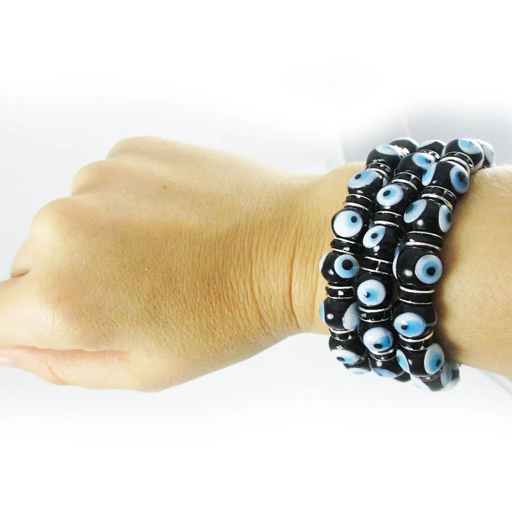 3 Pc Evil Eye Glass Bracelets Lucky Charm Hamsa Lampwork Bead 7" Crystal Jewelry