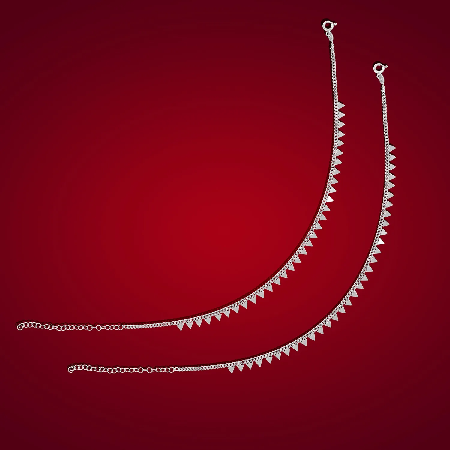 925 Rhodium Sterling Silver Light Chain Triangle Charms Anklets For Women
