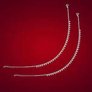925 Rhodium Sterling Silver Light Chain Triangle Charms Anklets For Women