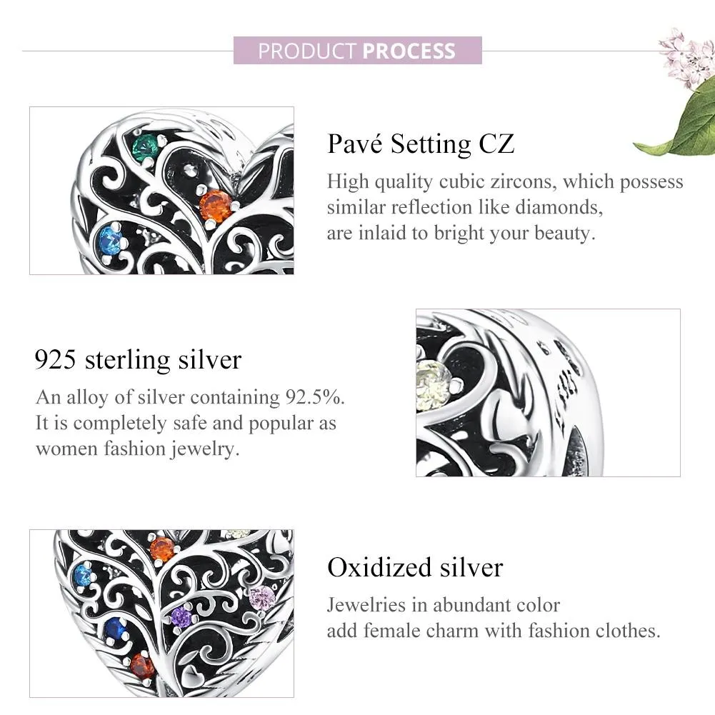 925 Sterling Silver Tree Of Life Zircon Bead Bracelet / Necklace Set