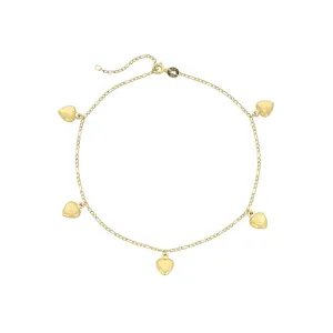 9ct Yellow Gold Silver Infused 5 Puff Heart Anklet