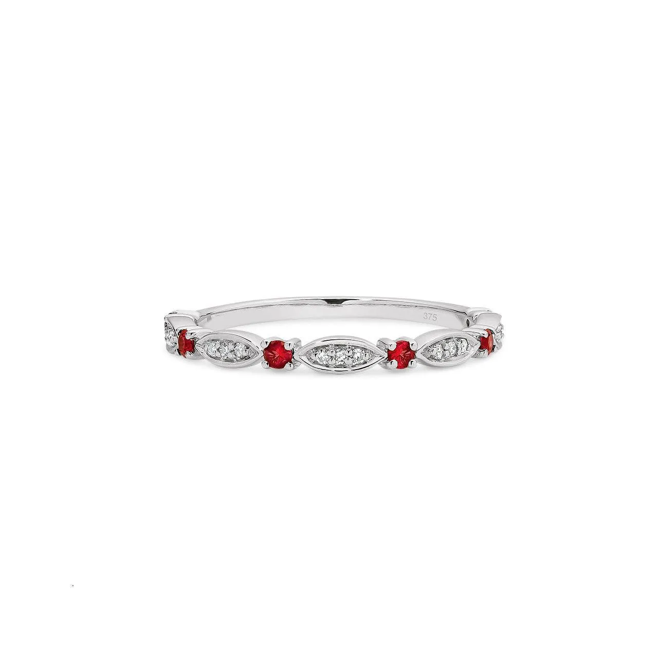 9k White Gold Ruby & Diamond Stacker Ring