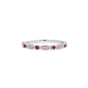 9k White Gold Ruby & Diamond Stacker Ring