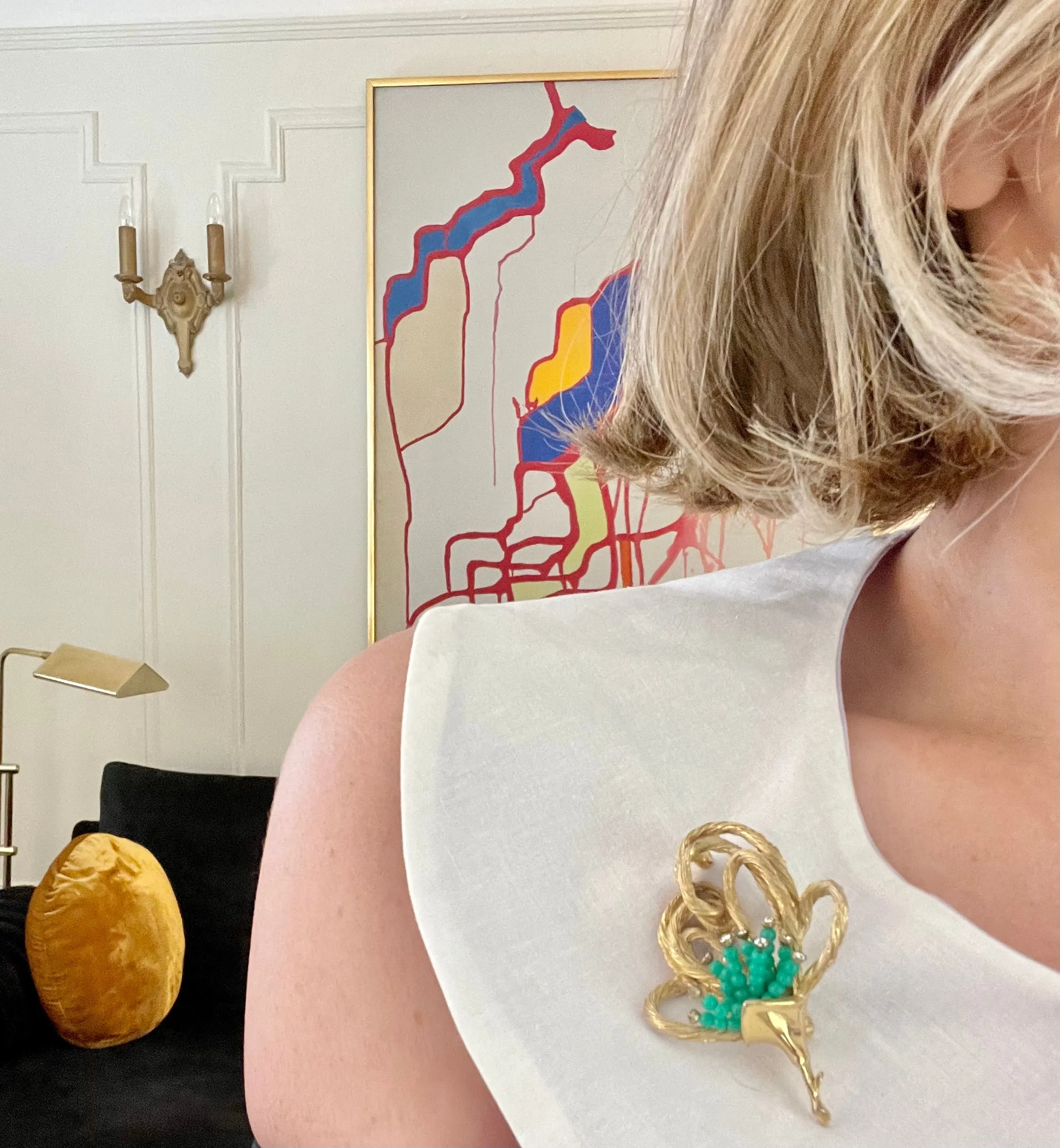 A truly classic brooch for a classy lady... love this bottle green beaded brooch with a sprig of clear glass stones, set in gold! so lovely