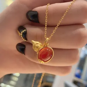 Ancient gold craft creative small gourd pendant Chinese classic inlaid natural red chalcedony necklace