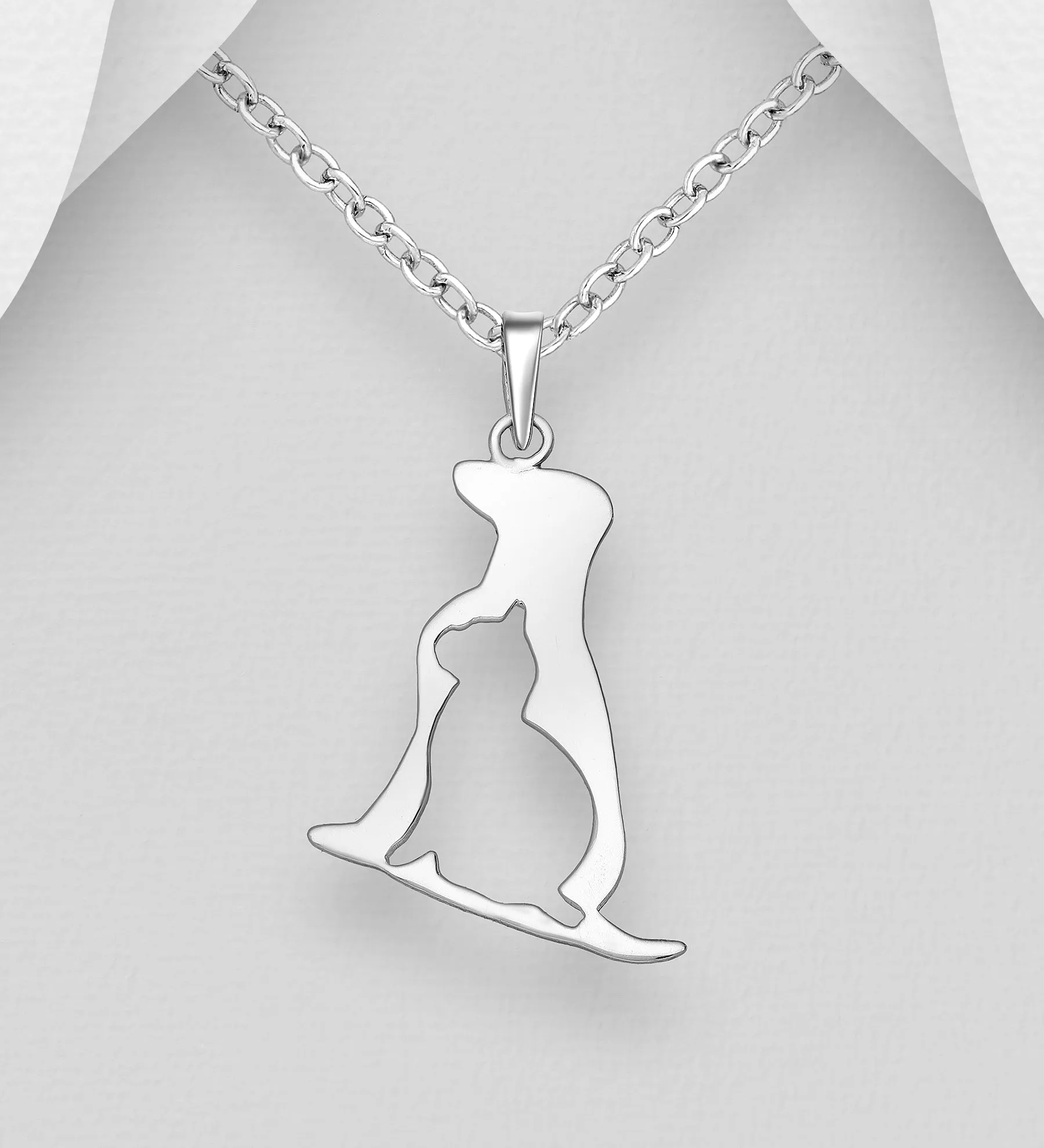 Animal Cat & Dog Silhouette 925 Sterling Silver Pendant