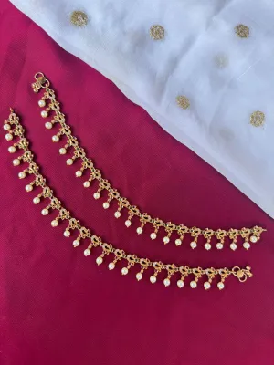 Anklets Foot Bracelet Gold Indian pair Payal Jhanjar Traditional Bollywood Panjeb Punjabi Jhanjra Gold Plated Pearls Anklets.