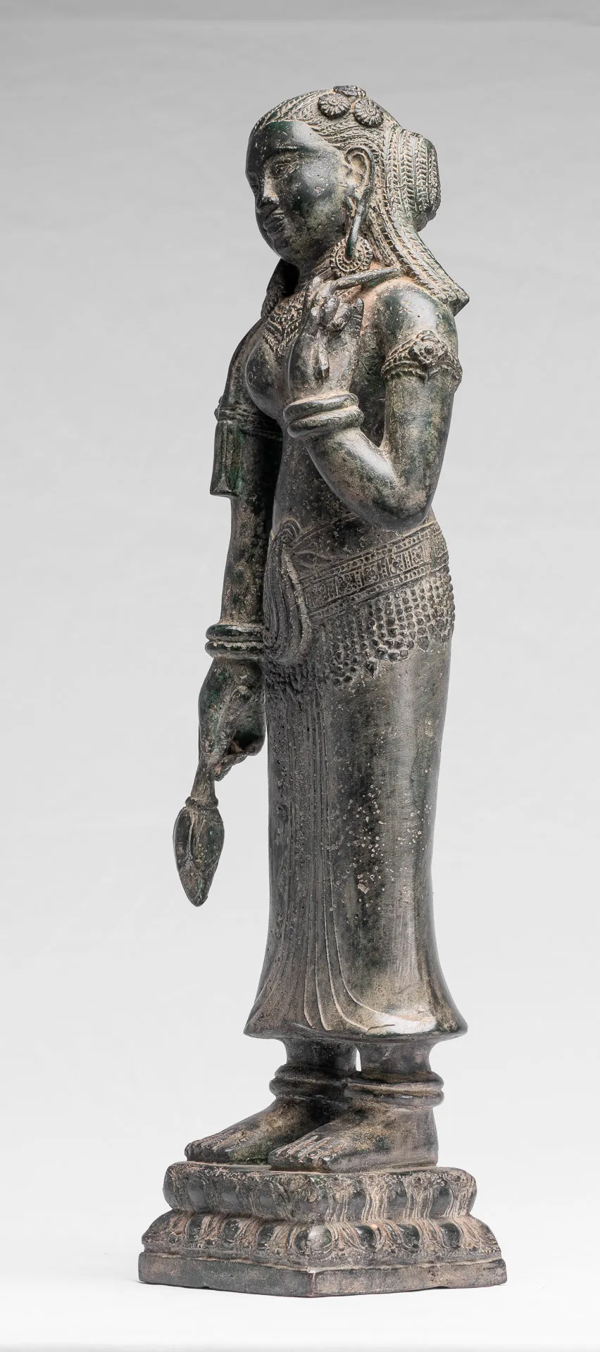 Antique Khmer Style Bronze Banteay Srei Style Standing Devatas - 53cm/21"