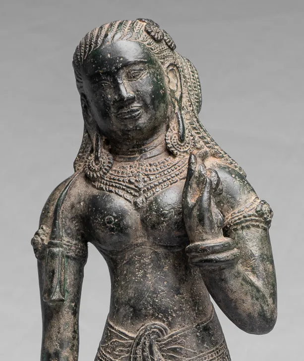 Antique Khmer Style Bronze Banteay Srei Style Standing Devatas - 53cm/21"