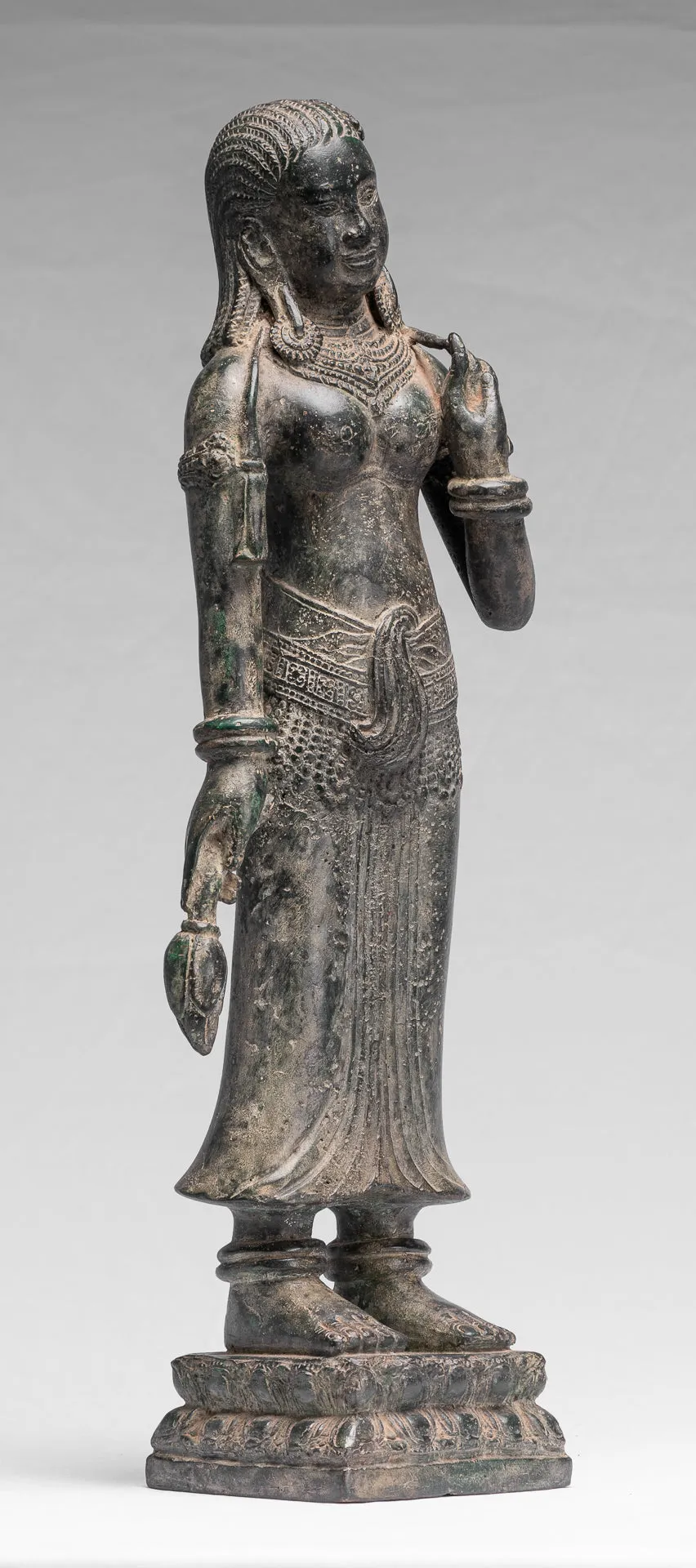 Antique Khmer Style Bronze Banteay Srei Style Standing Devatas - 53cm/21"