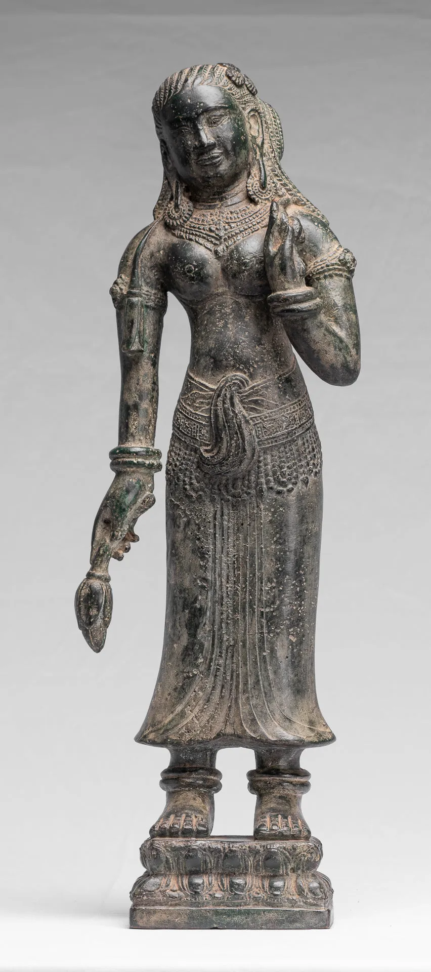Antique Khmer Style Bronze Banteay Srei Style Standing Devatas - 53cm/21"