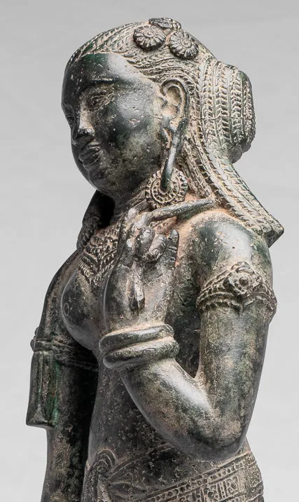 Antique Khmer Style Bronze Banteay Srei Style Standing Devatas - 53cm/21"