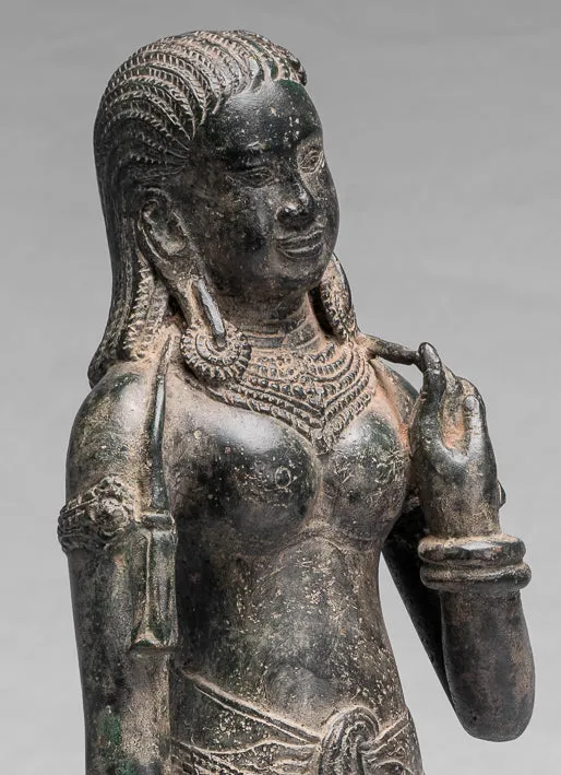 Antique Khmer Style Bronze Banteay Srei Style Standing Devatas - 53cm/21"