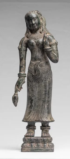 Antique Khmer Style Bronze Banteay Srei Style Standing Devatas - 53cm/21"