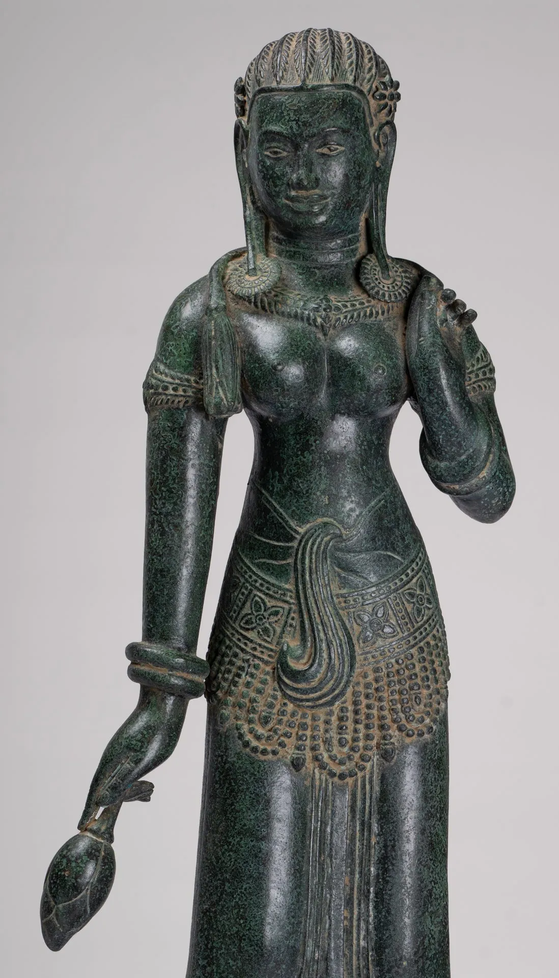 Antique Khmer Style Bronze Banteay Srei Style Standing Devatas - 69cm/28"