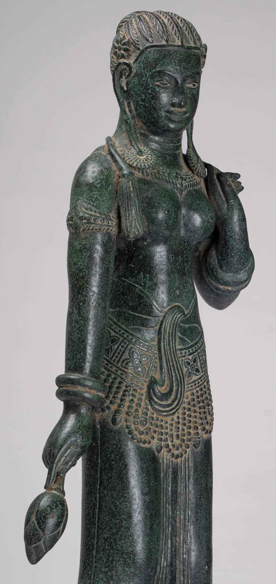 Antique Khmer Style Bronze Banteay Srei Style Standing Devatas - 69cm/28"