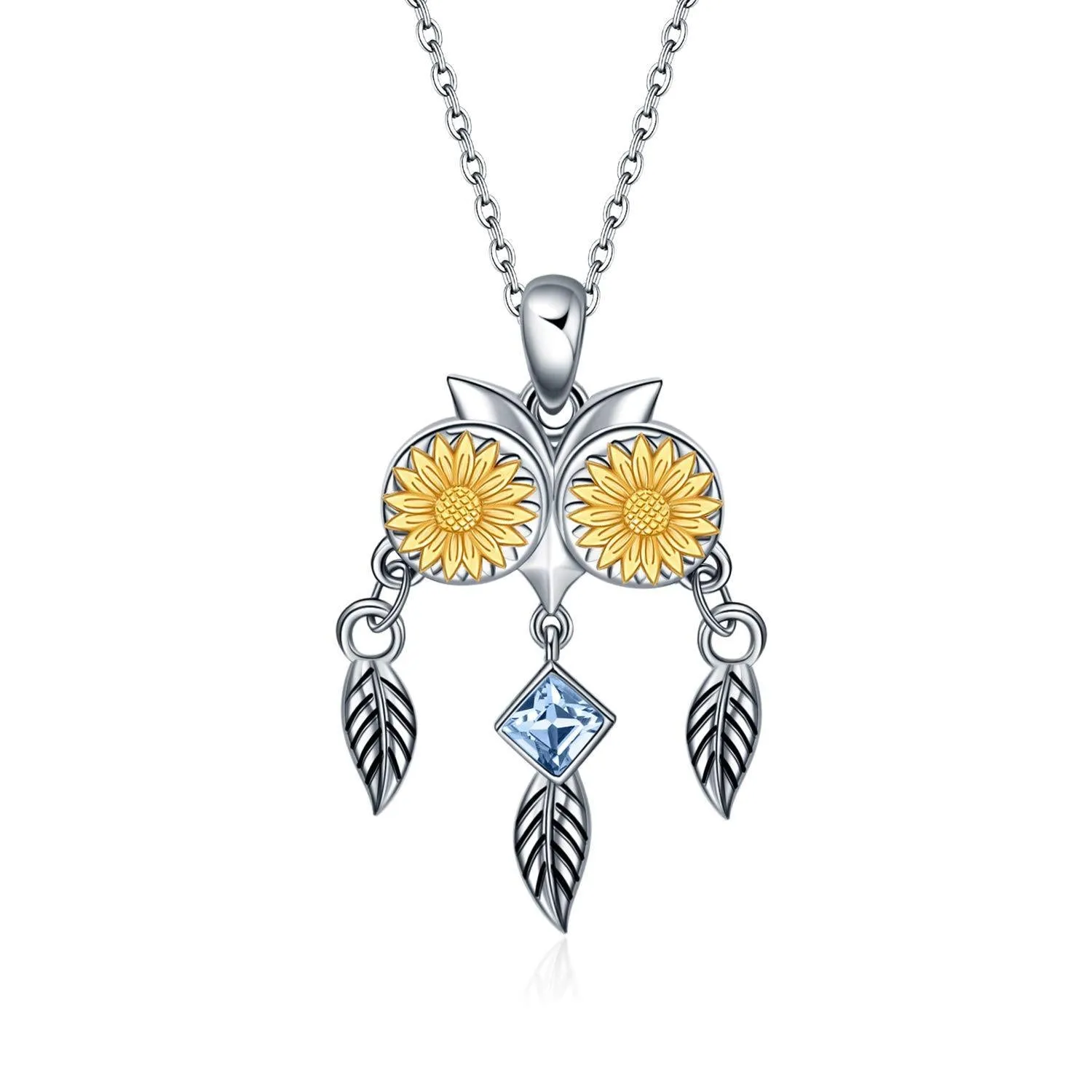 AOBOCO Owl Necklaces with Sunflower Necklaces for Women Sterling Silver Gold Plated With Crystal from Austria Gifts for Women Girls
