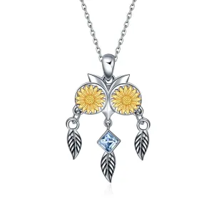 AOBOCO Owl Necklaces with Sunflower Necklaces for Women Sterling Silver Gold Plated With Crystal from Austria Gifts for Women Girls